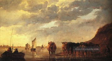 Hirt mit Kühen durch ein Fluss Landschaftsmaler Aelbert Cuyp Ölgemälde